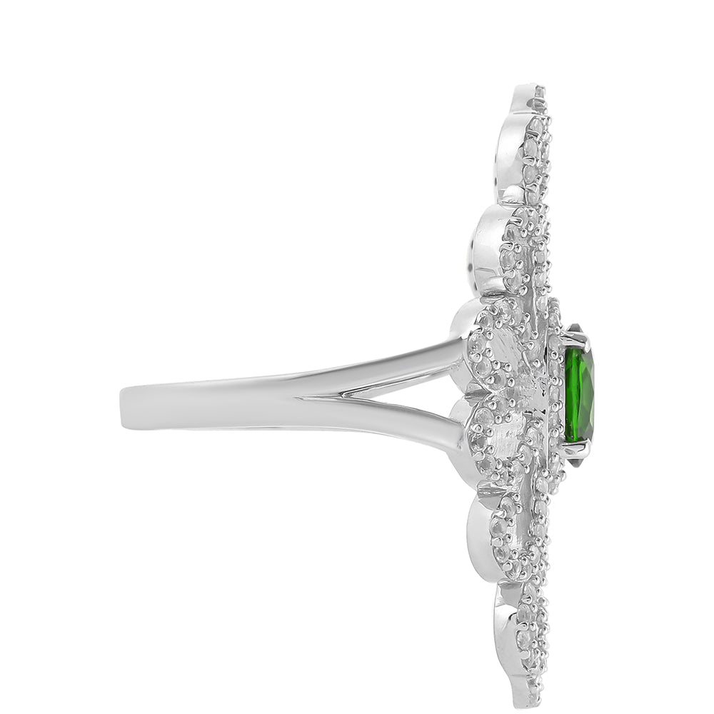 Anel de Prata com Diópsido Crómio e Topázio Branco  Contraste: Cabeca de Veado (800) 2 