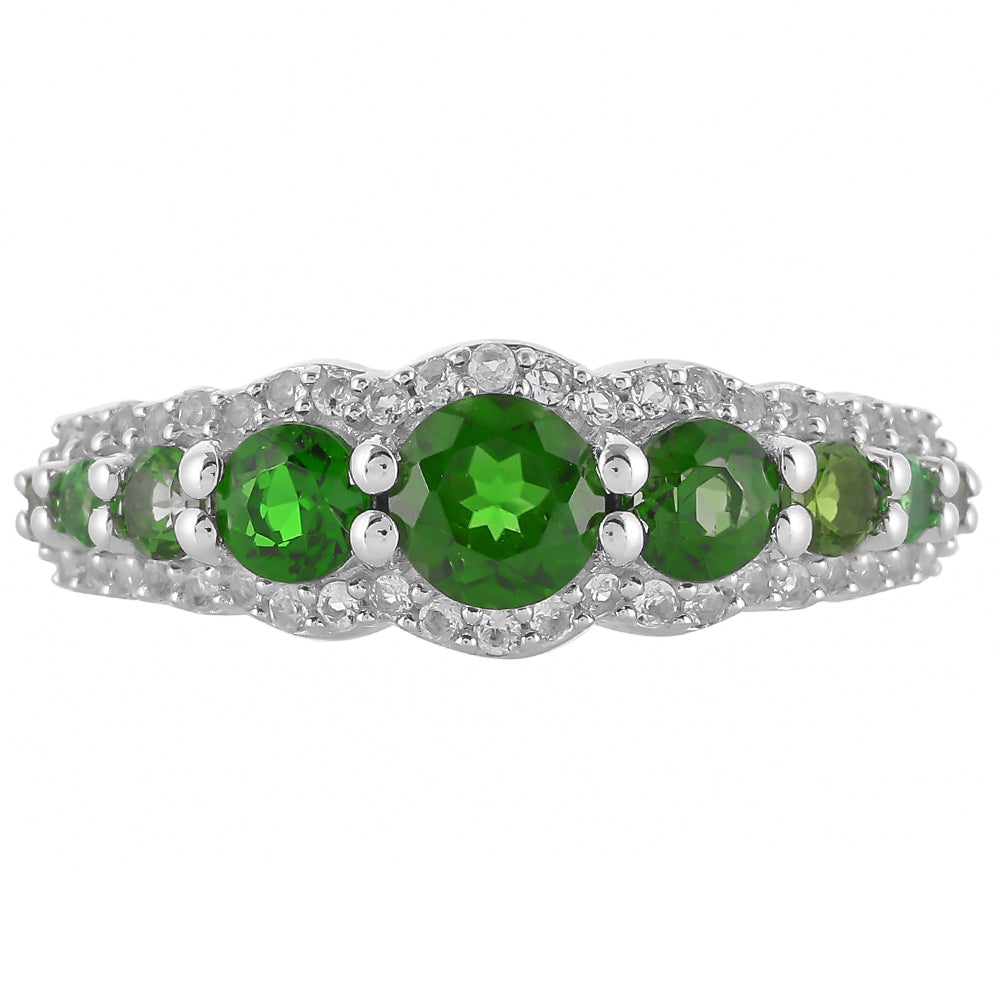 Anel de Prata com Diópsido Crómio e Topázio Branco