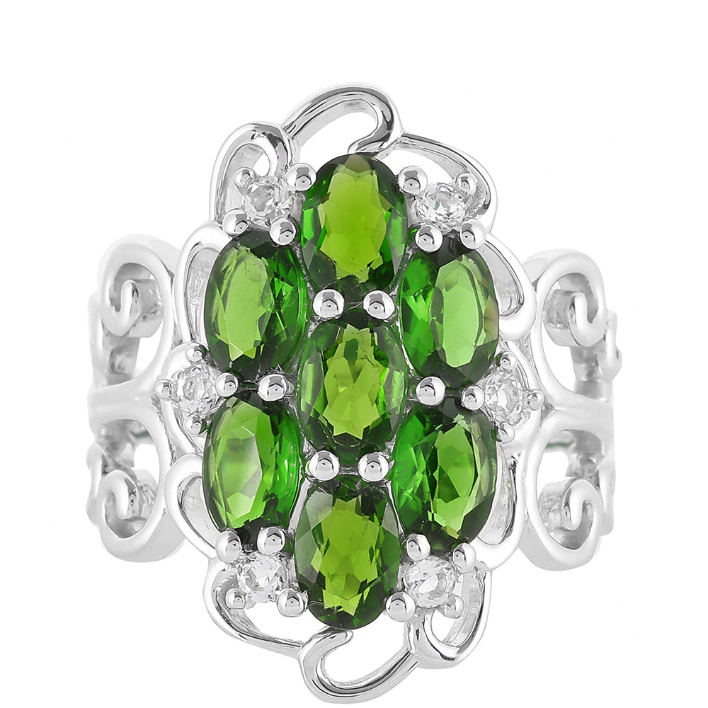 Anel de Prata com Diópsido Crómio e Topázio Branco  Contraste: Cabeca de Veado (800) 1 