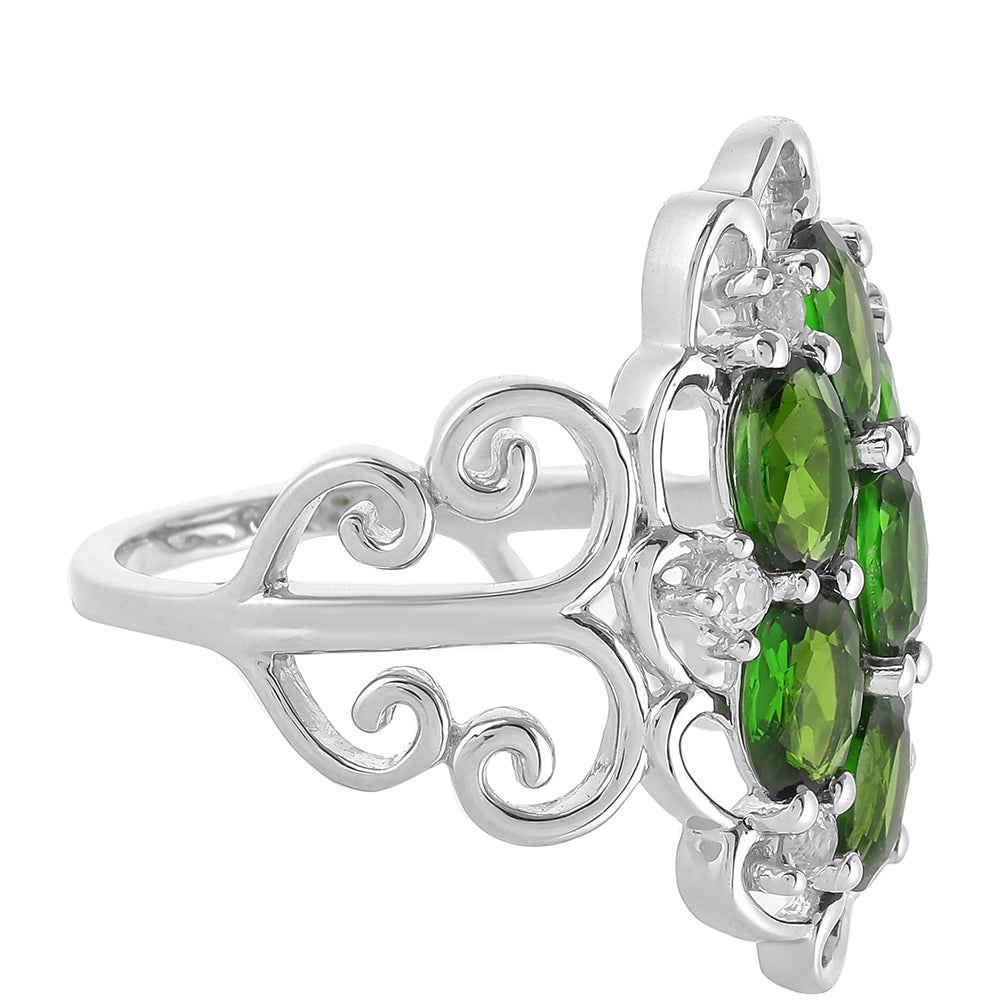 Anel de Prata com Diópsido Crómio e Topázio Branco  Contraste: Cabeca de Veado (800) 2 