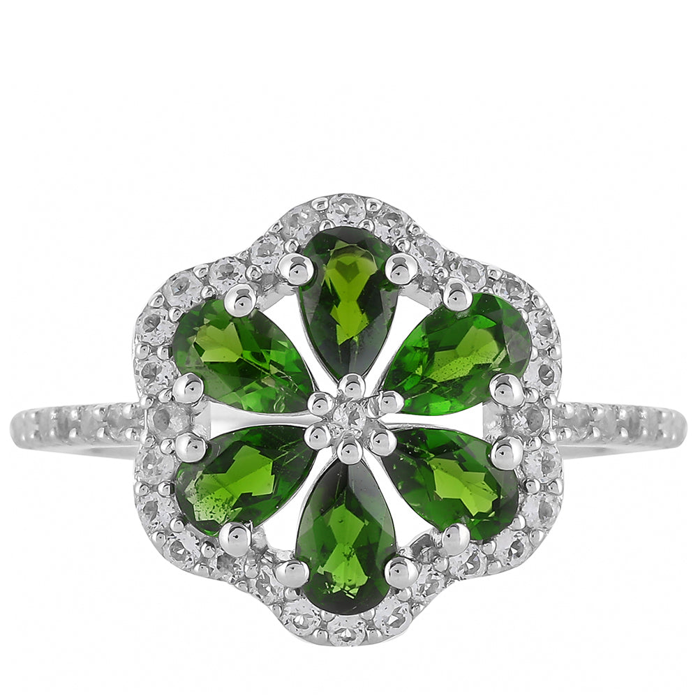 Anel de Prata com Diópsido Crómio e Topázio Branco 1 