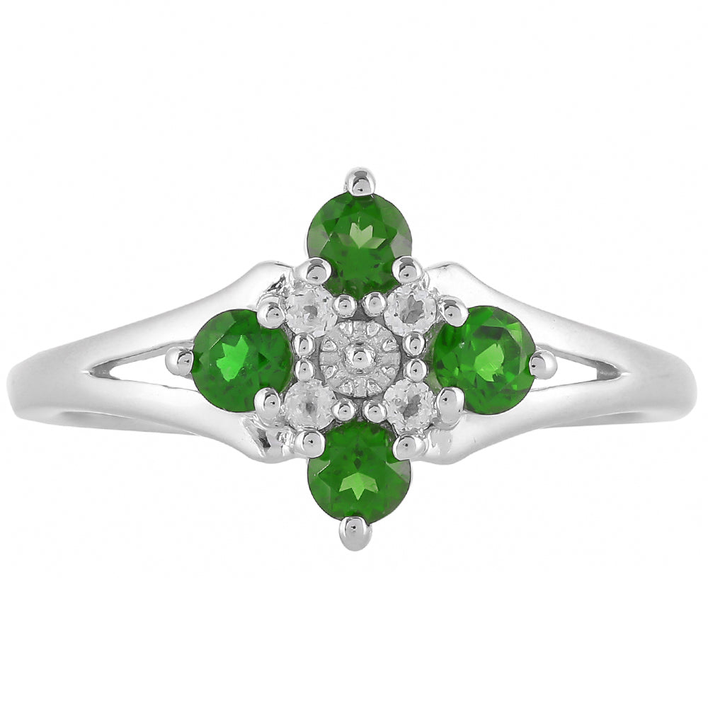 Anel de Prata com Diópsido Crómio e Topázio Branco