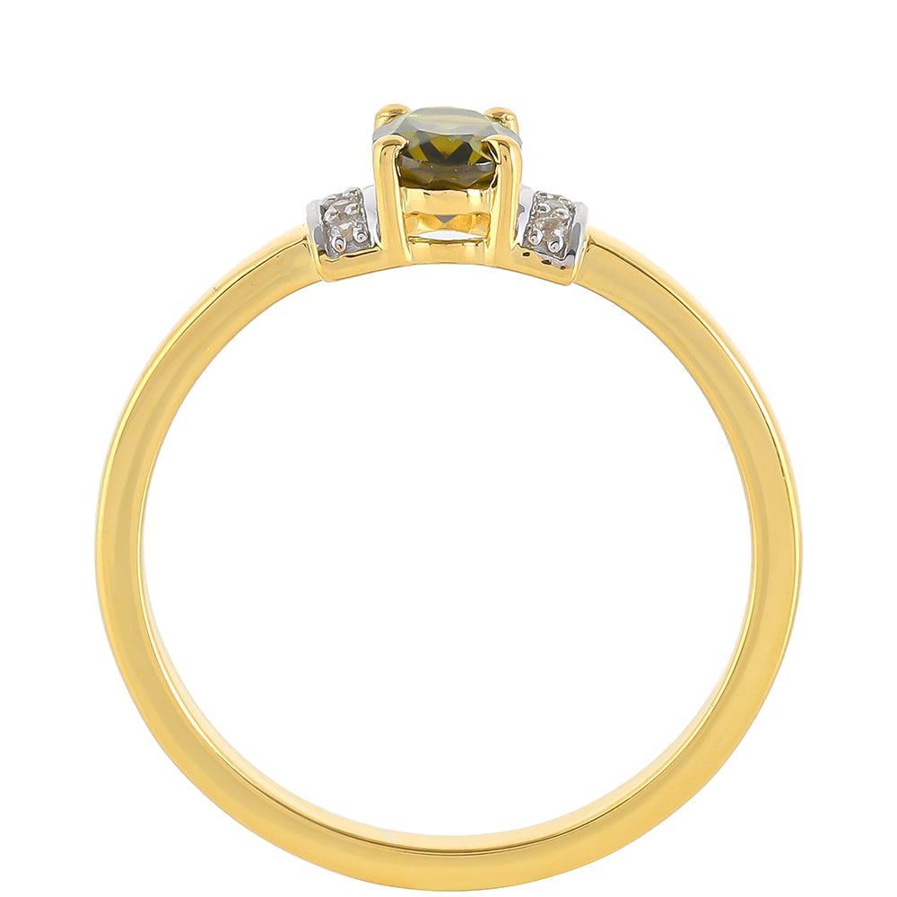 Anel de Prata com Banho de Ouro com Turmalina Verde e Zircão Natural 4 