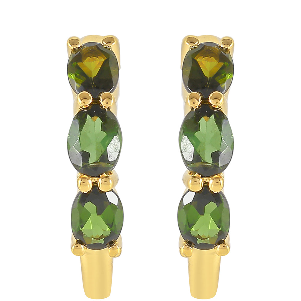 Brincos de Prata com Banho de Ouro com Turmalina Verde