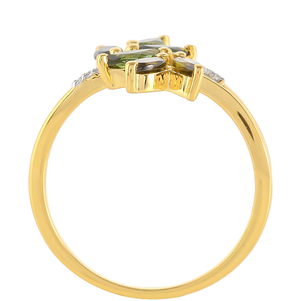 Anel de Prata com Banho de Ouro com Turmalina Verde e Zircão Natural