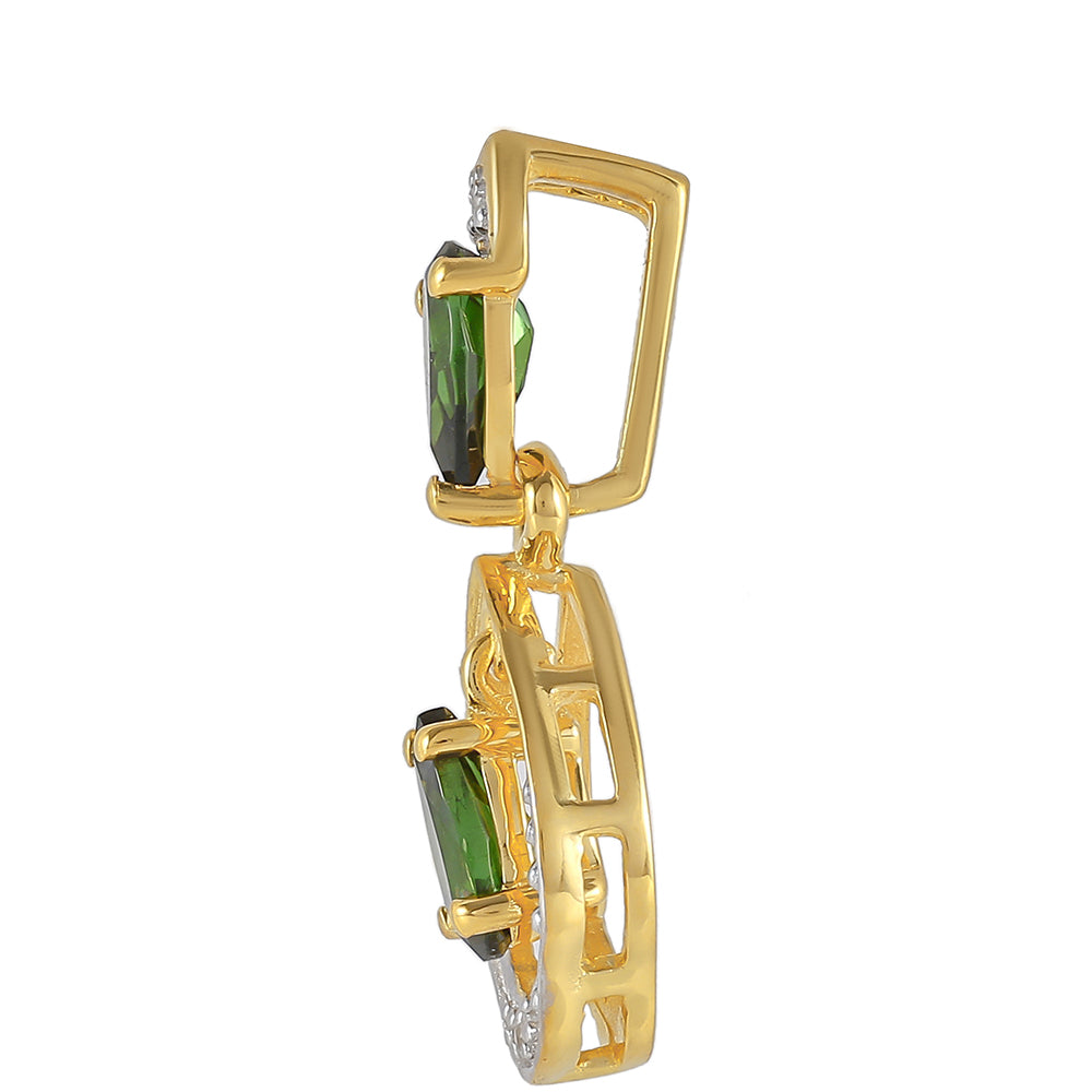 Pendente de Prata com Banho de Ouro com Turmalina Verde e Zircão Natural 2 