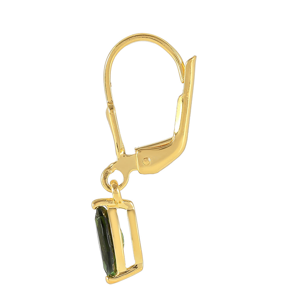 Brincos de Prata com Banho de Ouro com Turmalina Verde 2 