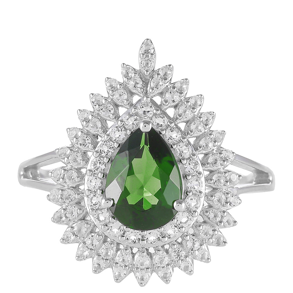 Anel de Prata com Diópsido Crómio e Topázio Branco  Contraste: Cabeca de Veado (800) 1 