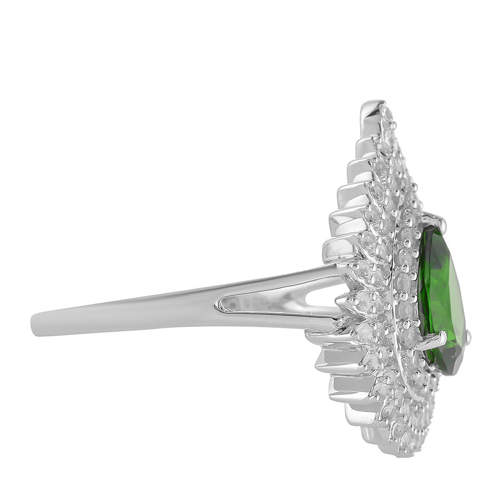 Anel de Prata com Diópsido Crómio e Topázio Branco  Contraste: Cabeca de Veado (800) 2 