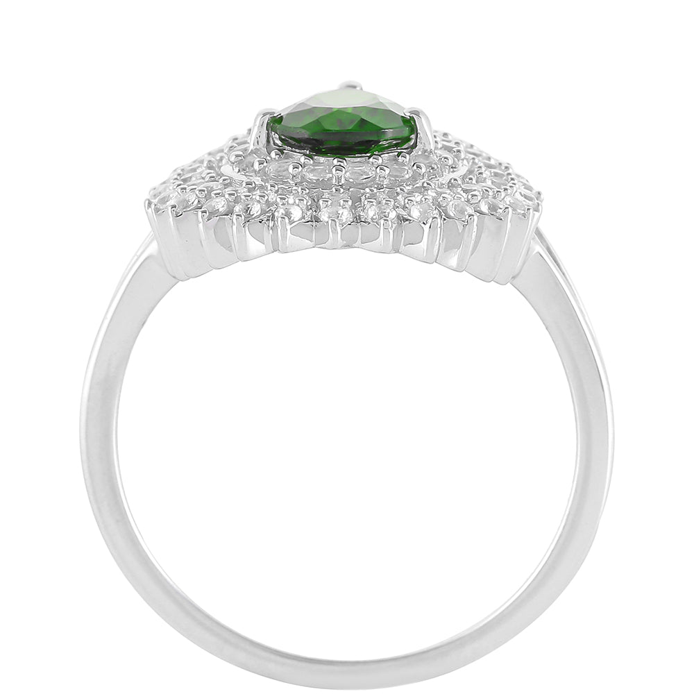 Anel de Prata com Diópsido Crómio e Topázio Branco  Contraste: Cabeca de Veado (800) 4 