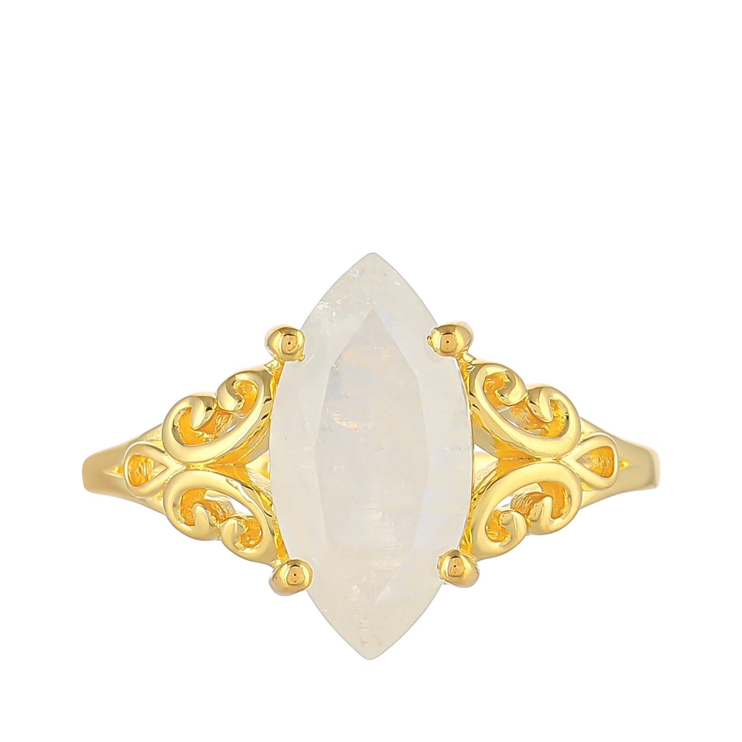 Anel de Prata com Banho de Ouro com Pedra da Lua Arco-íris