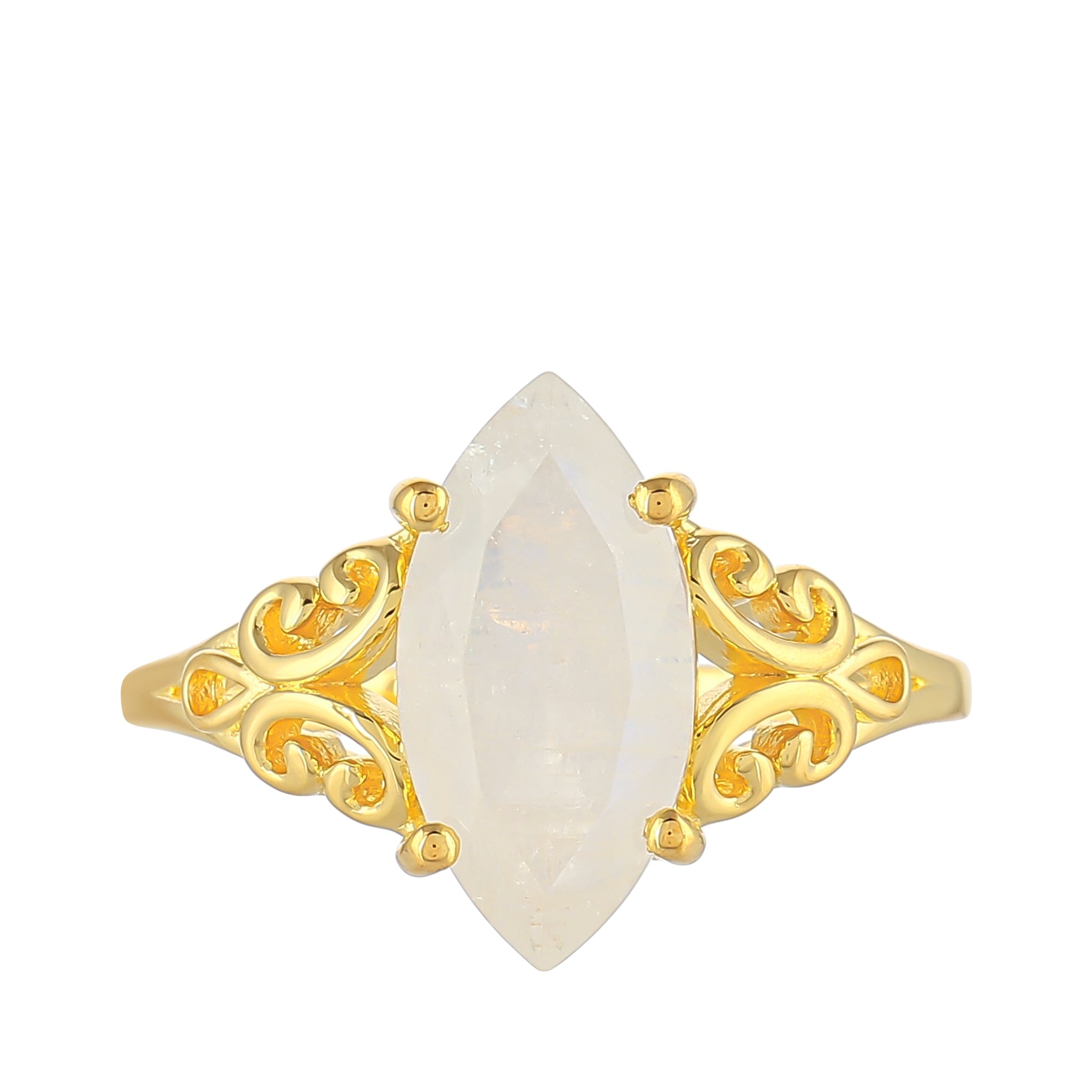 Anel de Prata com Banho de Ouro com Pedra da Lua Arco-íris 1 