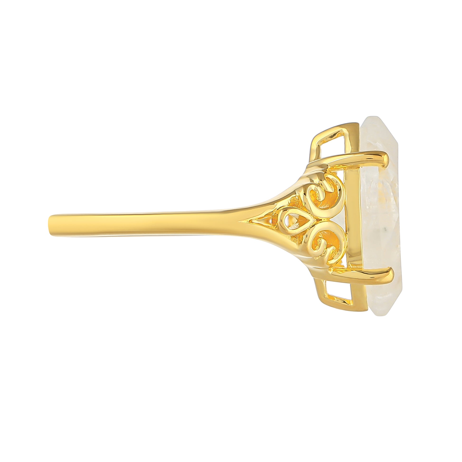 Anel de Prata com Banho de Ouro com Pedra da Lua Arco-íris 2 