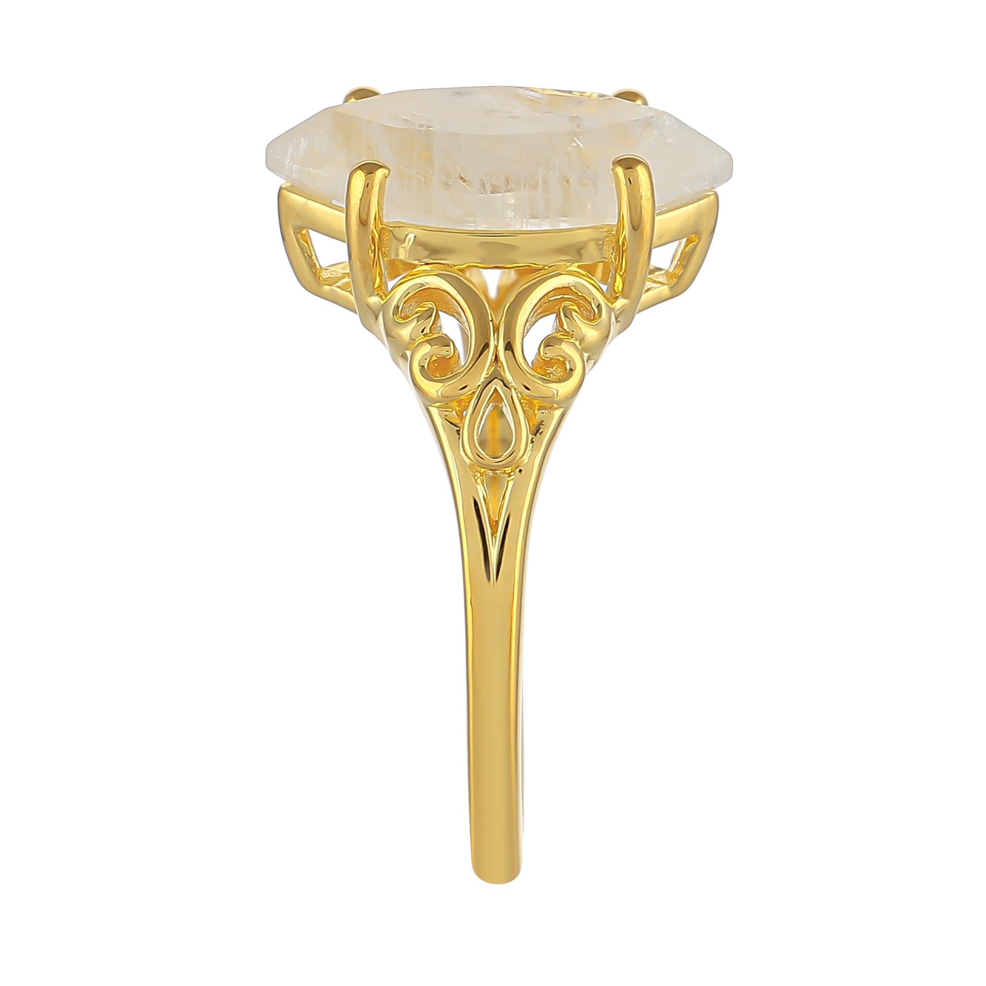 Anel de Prata com Banho de Ouro com Pedra da Lua Arco-íris 3 