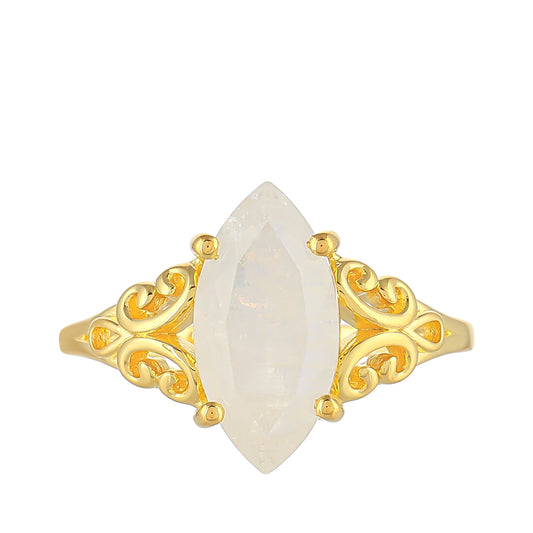 Anel de Prata com Banho de Ouro com Pedra da Lua Arco-íris