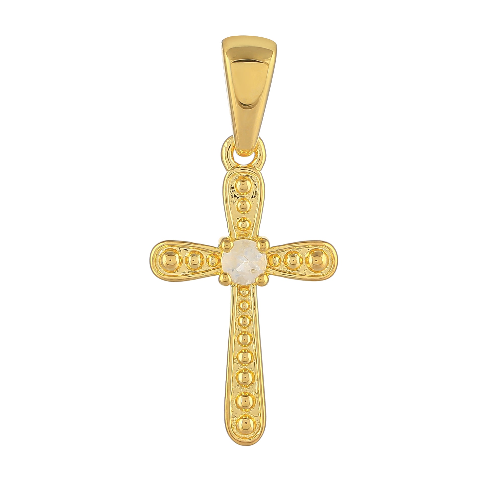 Cruz Pendente de Prata com Banho de Ouro com Pedra da Lua Arco-íris 1 