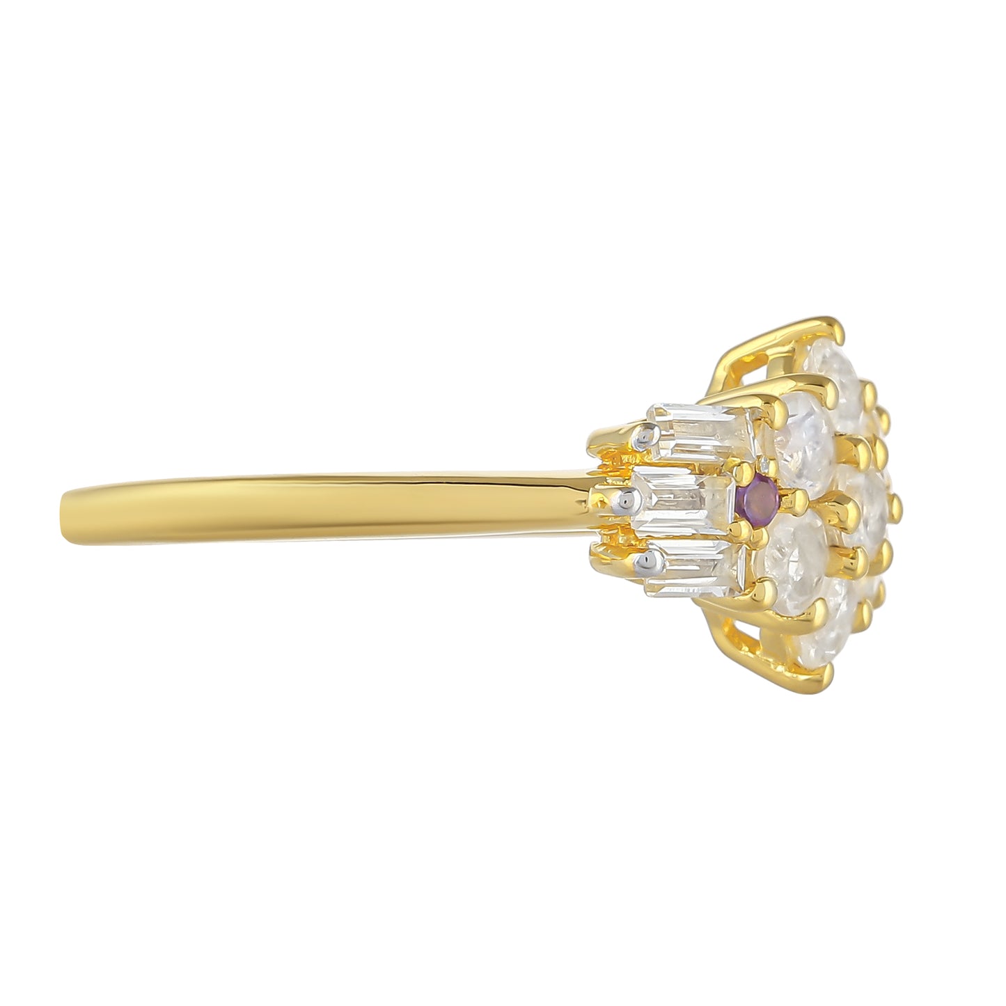 Anel de Prata com Banho de Ouro com Pedra da Lua Arco-íris e Ametista do Brasil