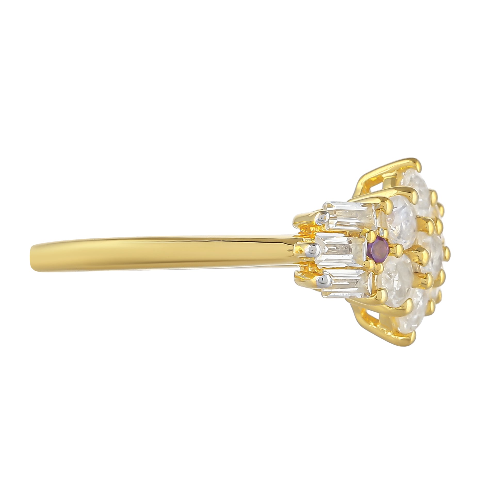 Anel de Prata com Banho de Ouro com Pedra da Lua Arco-íris e Ametista do Brasil 2 