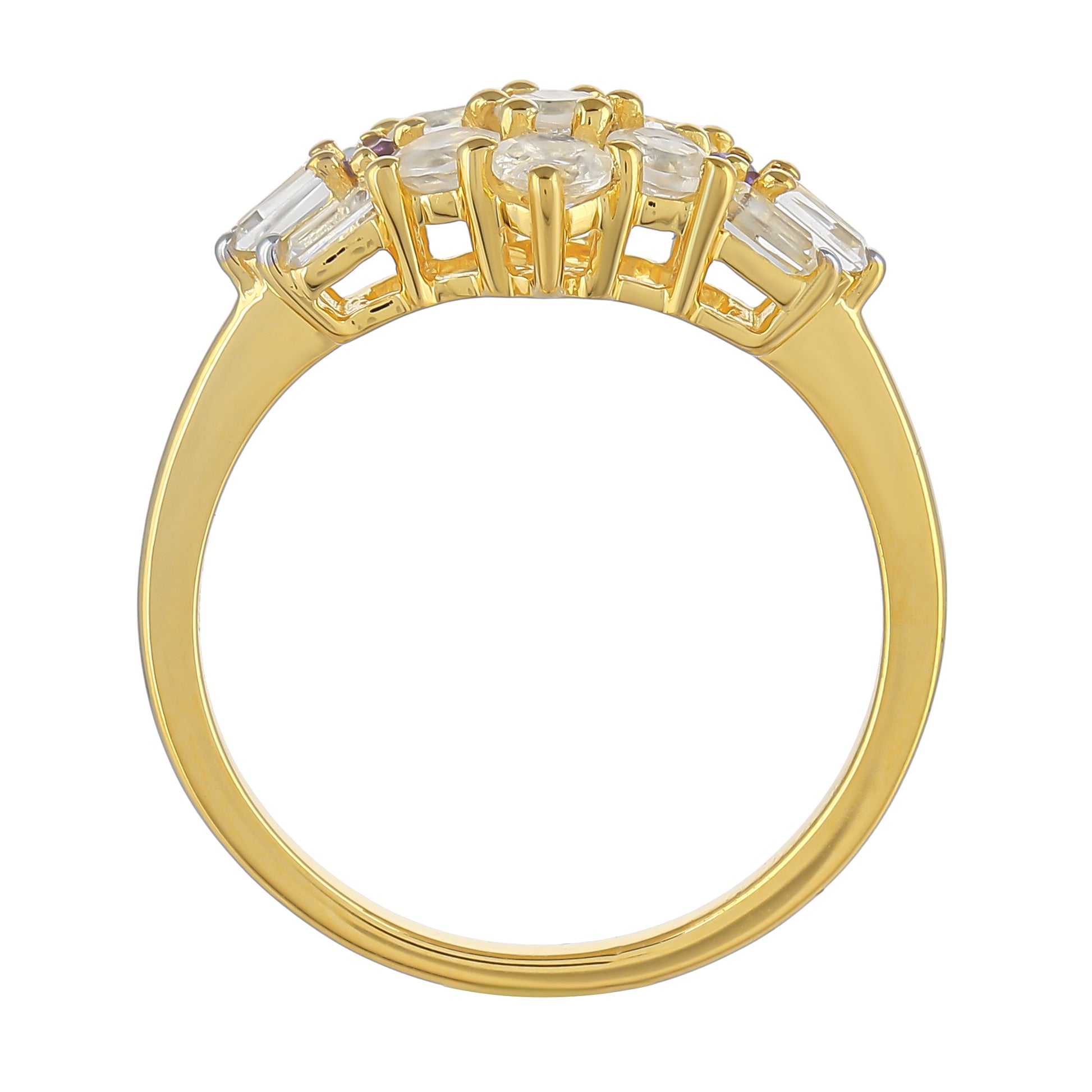 Anel de Prata com Banho de Ouro com Pedra da Lua Arco-íris e Ametista do Brasil 4 