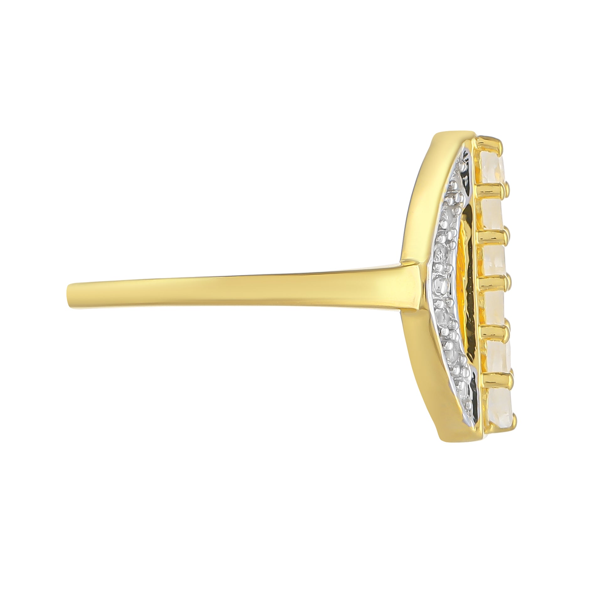 Anel de Prata com Banho de Ouro com Pedra da Lua Arco-íris e Topázio Branco 2 