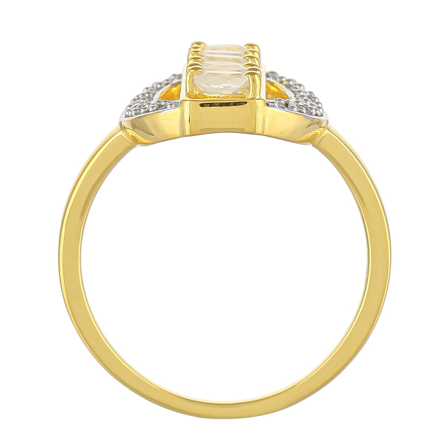 Anel de Prata com Banho de Ouro com Pedra da Lua Arco-íris e Topázio Branco