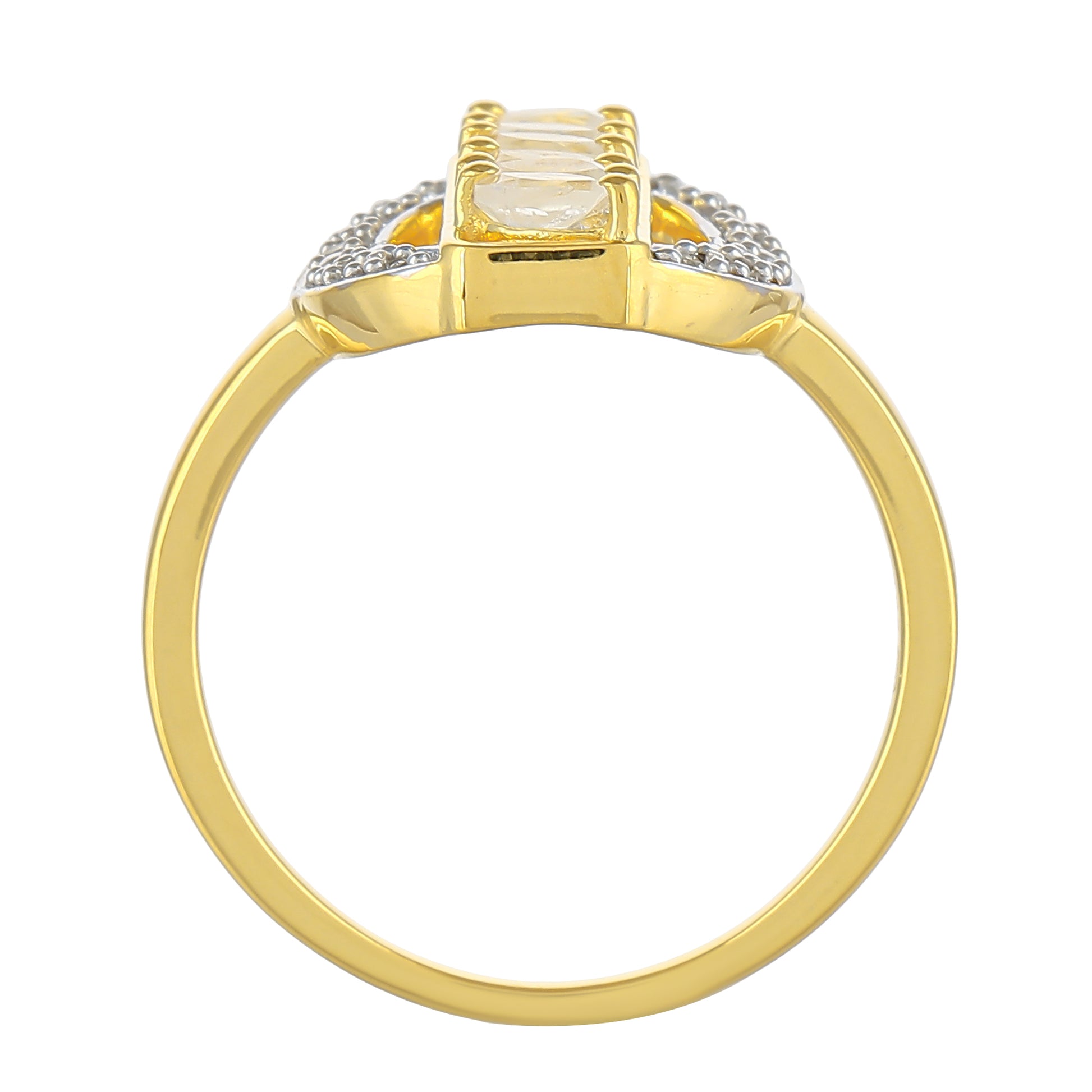 Anel de Prata com Banho de Ouro com Pedra da Lua Arco-íris e Topázio Branco 4 