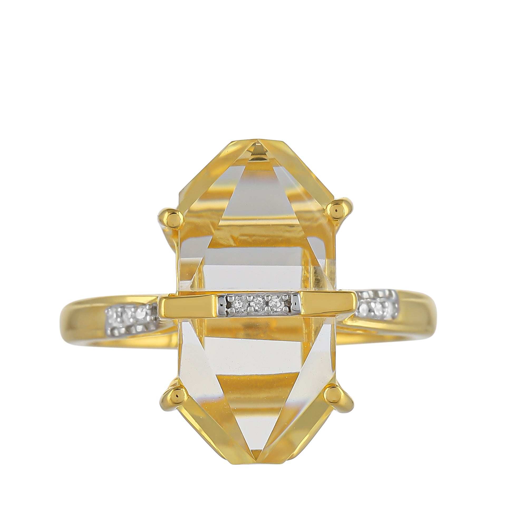 Anel de Prata com Banho de Ouro com Opala Fogo Americano e Diamante Branco 1 