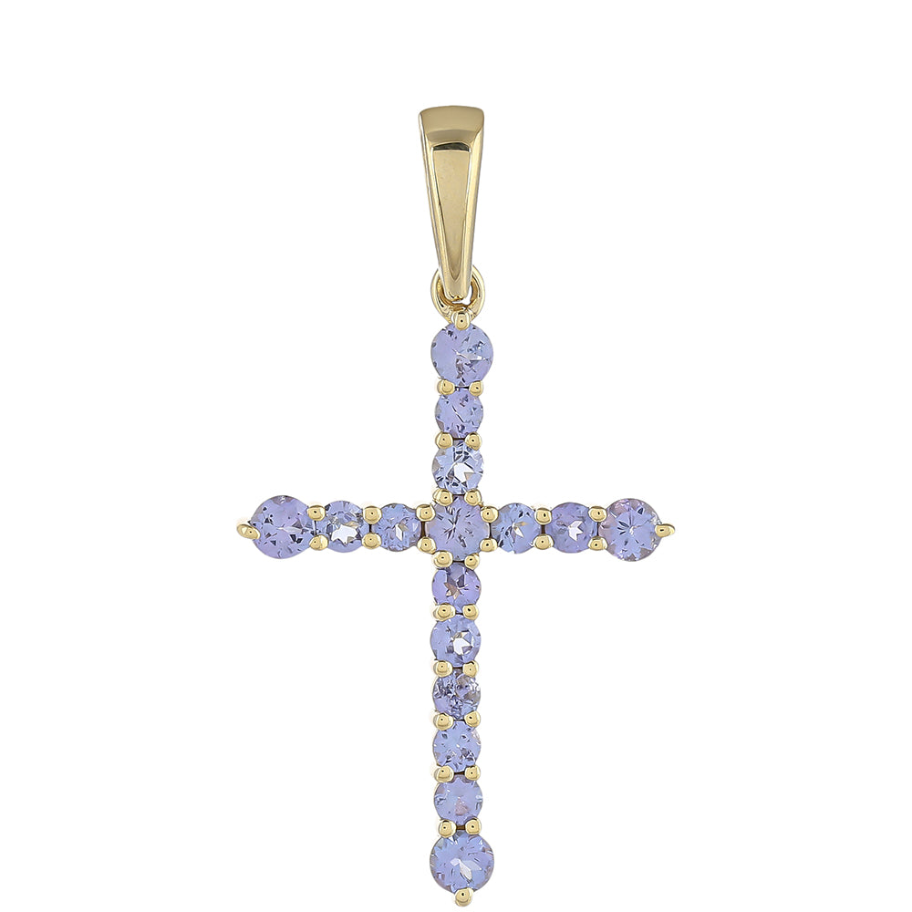 Cruz Pendente de Ouro com Tanzanite AAA  Contraste: Cruz missionária