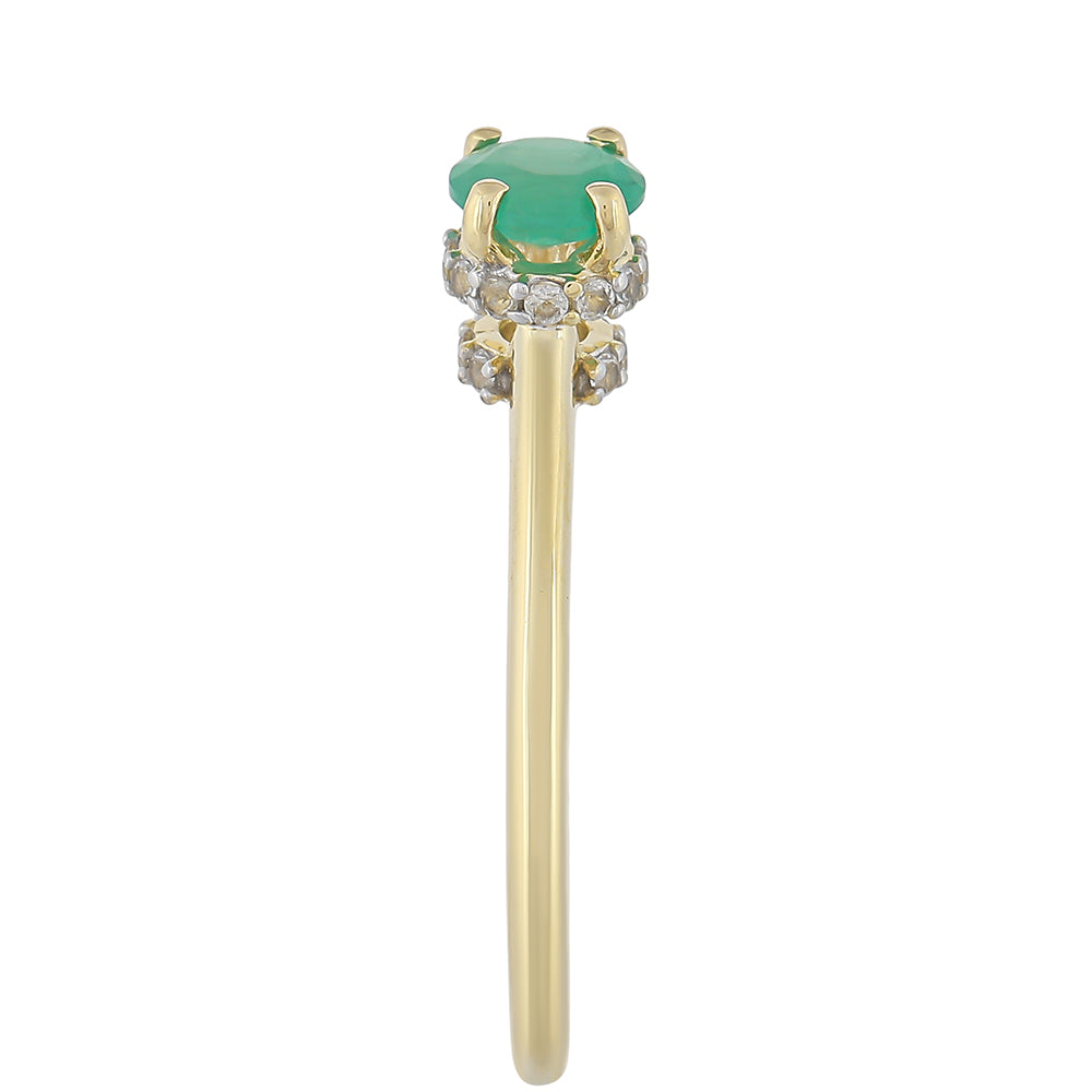 Anel de Ouro com Esmeralda do Brasil e Topázio Branco  Contraste: Cruz missionária 3 