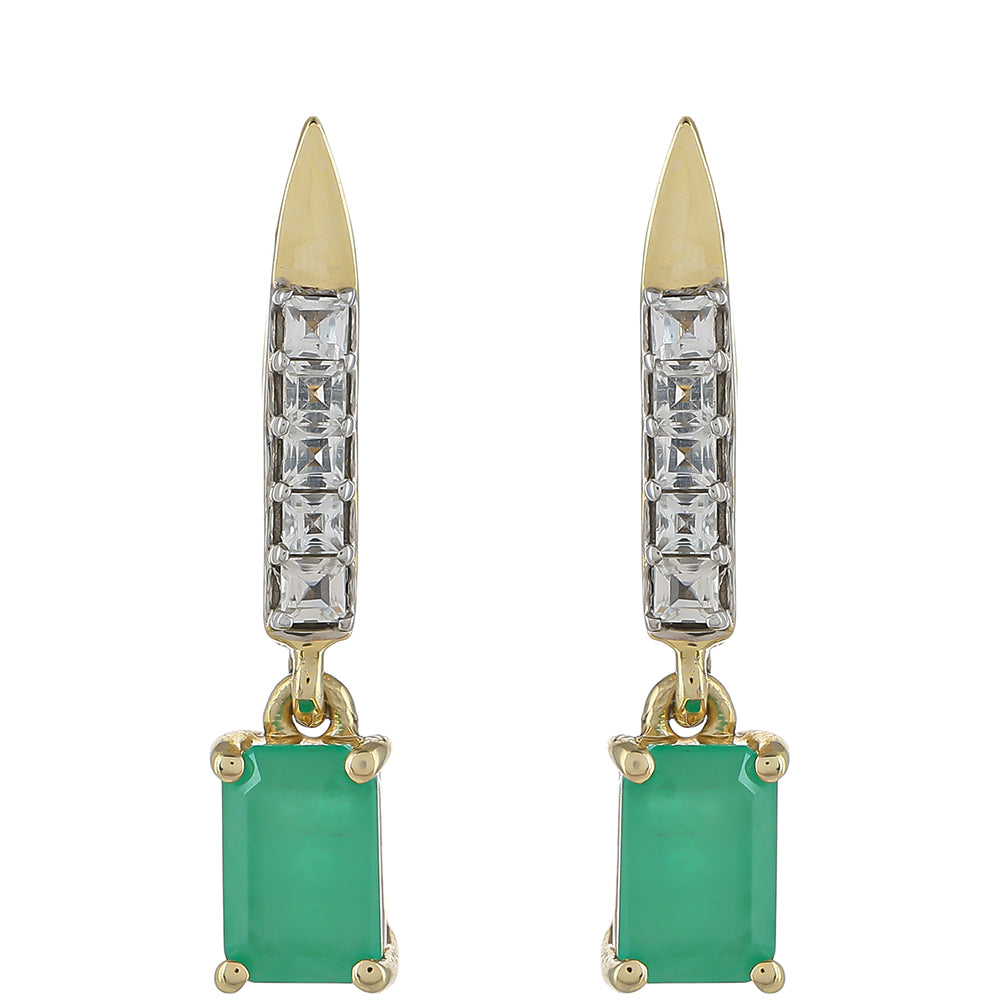 Brincos de Ouro com Esmeralda do Brasil e Topázio Branco  Contraste: Cruz missionária 1 