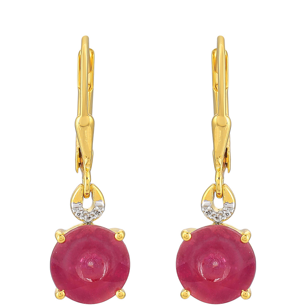 Brincos de Prata com Banho de Ouro com Rubi da Tailândia e Topázio Branco 1 