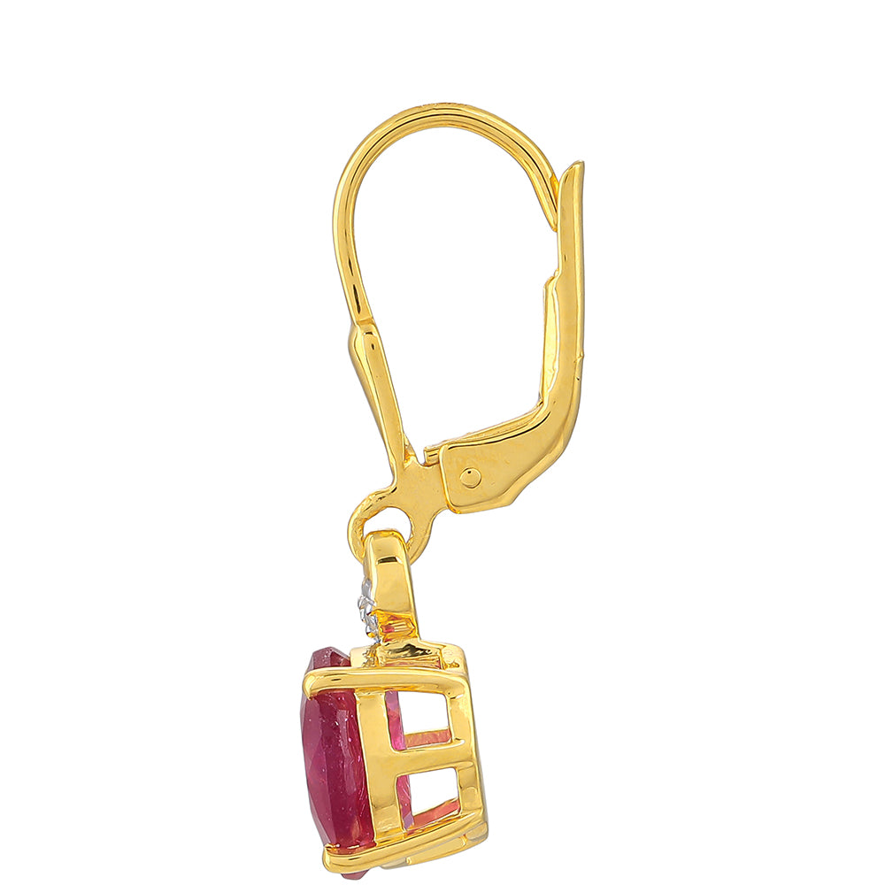 Brincos de Prata com Banho de Ouro com Rubi da Tailândia e Topázio Branco