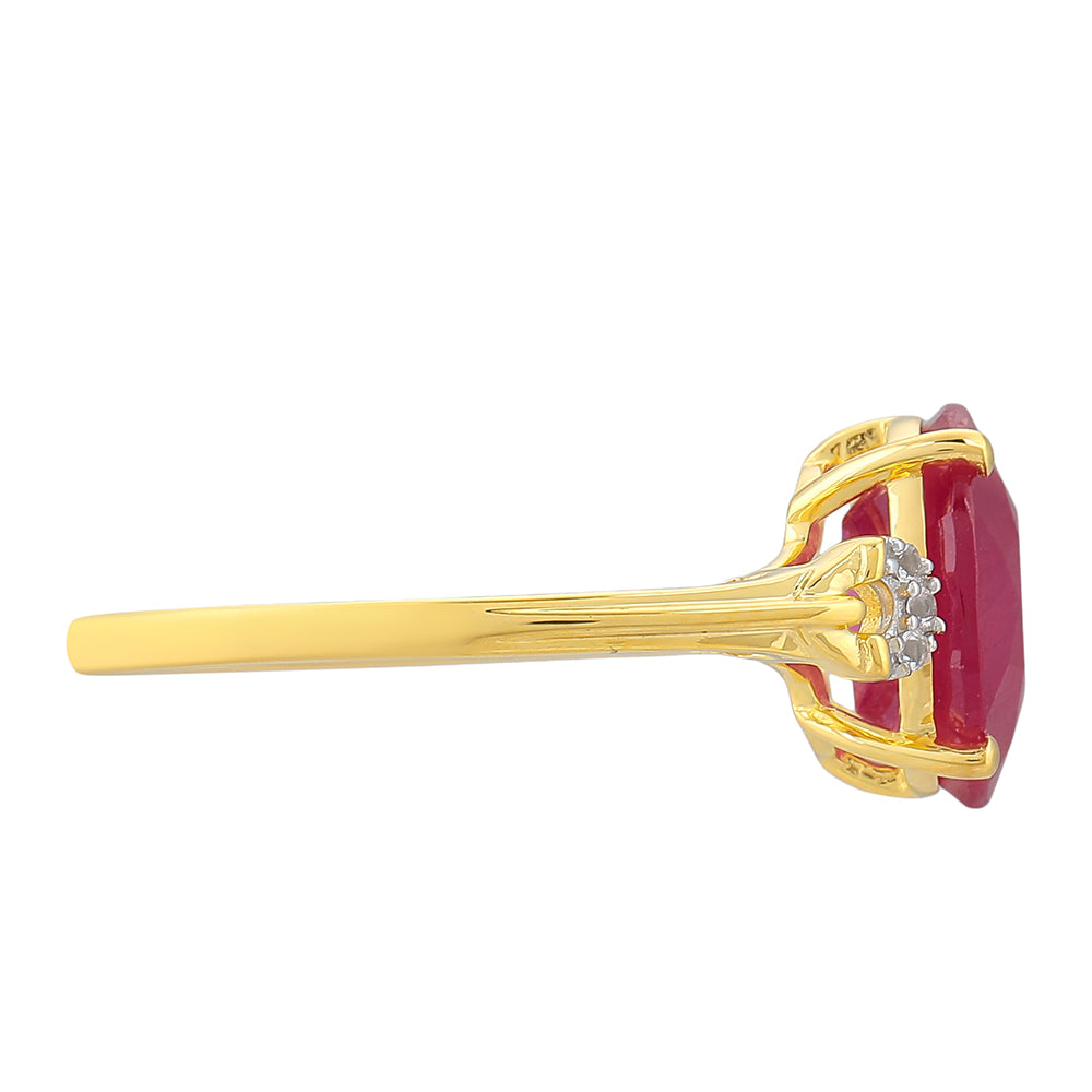 Anel de Prata com Banho de Ouro com Rubi da Tailândia e Topázio Branco