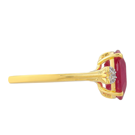 Anel de Prata com Banho de Ouro com Rubi da Tailândia e Topázio Branco