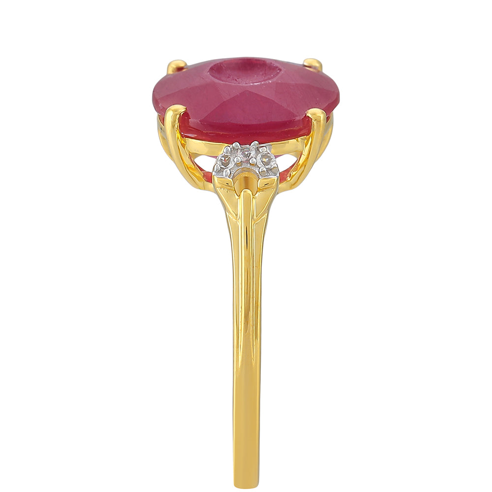 Anel de Prata com Banho de Ouro com Rubi da Tailândia e Topázio Branco