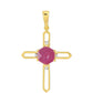 Cruz Pendente de Prata com Banho de Ouro com Rubi da Tailândia e Topázio Branco