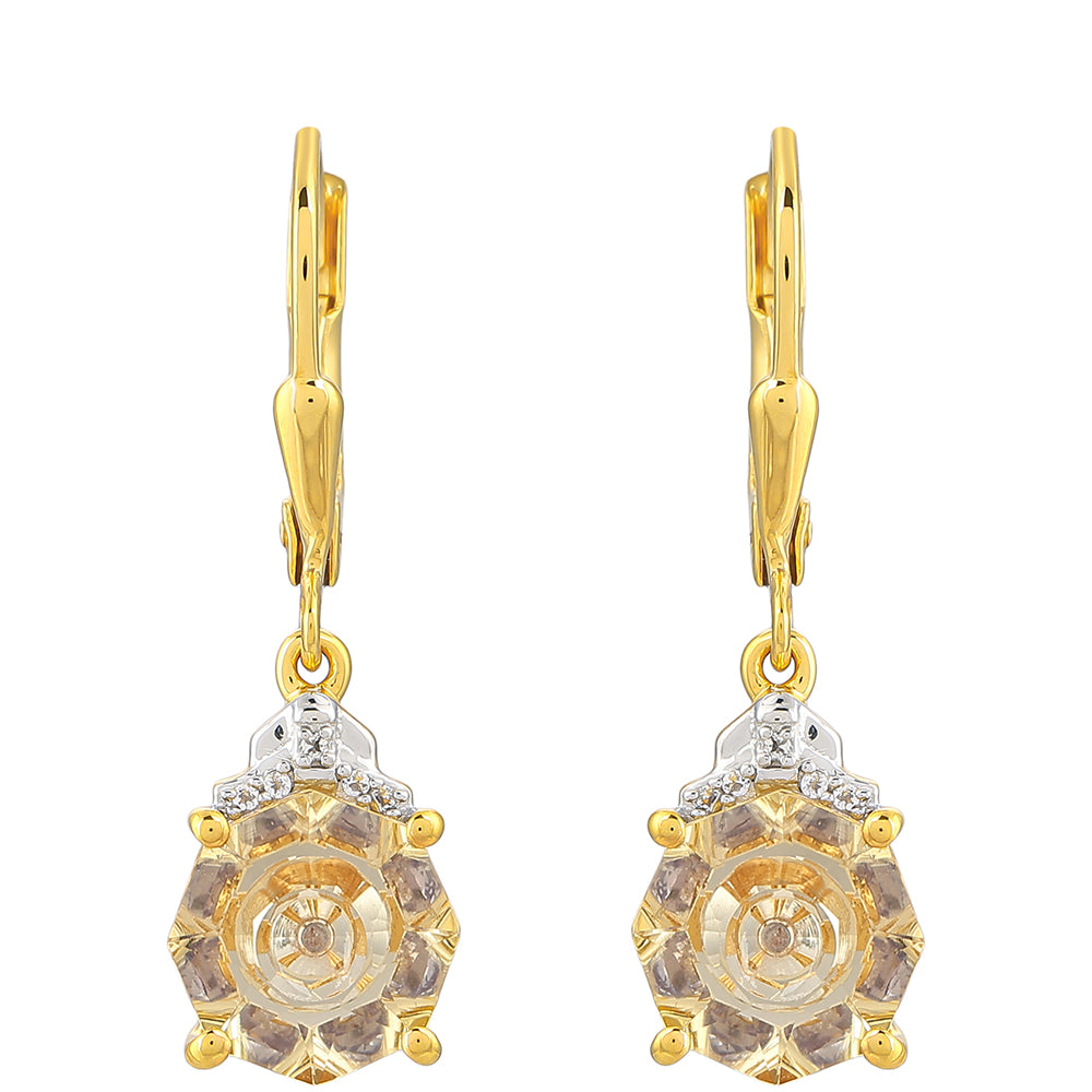 Brincos de Prata com Banho de Ouro com Tanzanite e Quartzo Champanhe