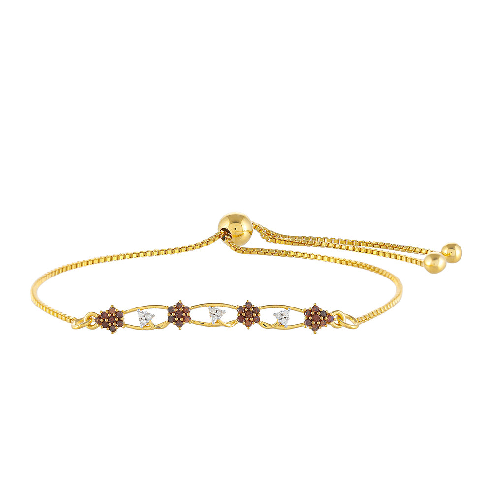 Pulseira de Prata com Banho de Ouro com Diamante Vermelho e Diamante Branco 1 