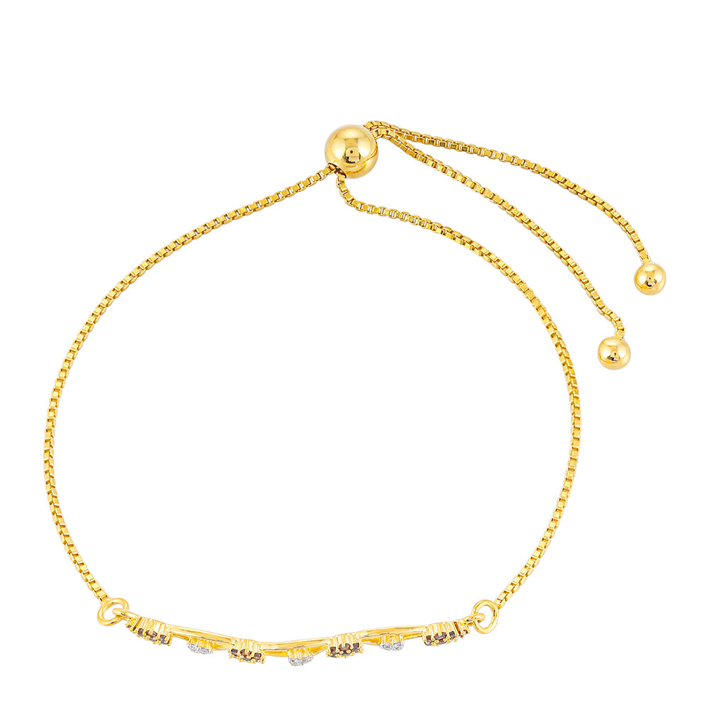 Pulseira de Prata com Banho de Ouro com Diamante Vermelho e Diamante Branco 2 