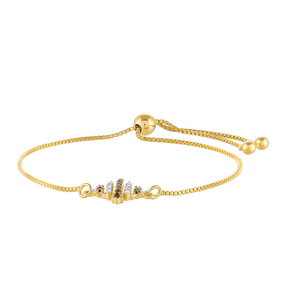 Pulseira de Prata com Banho de Ouro com Diamante Vermelho e Diamante Branco