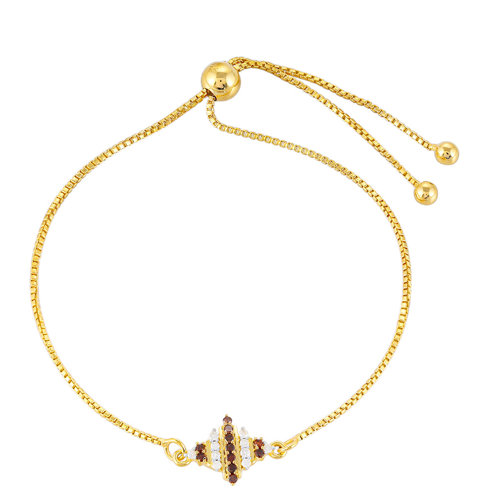 Pulseira de Prata com Banho de Ouro com Diamante Vermelho e Diamante Branco