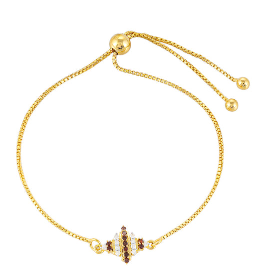 Pulseira de Prata com Banho de Ouro com Diamante Vermelho e Diamante Branco