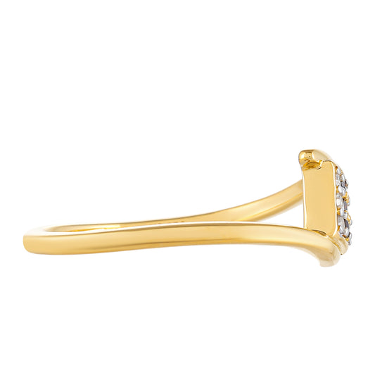 Anel de Prata com Banho de Ouro com Diamante Vermelho e Diamante Branco