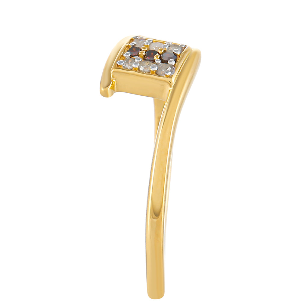 Anel de Prata com Banho de Ouro com Diamante Vermelho e Diamante Branco 3 