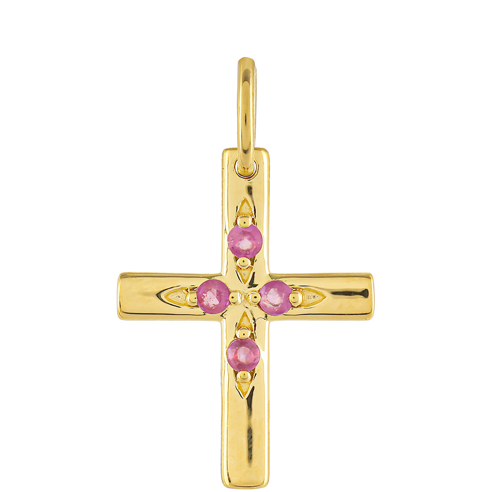 Cruz Conjunto de Prata com Banho de Ouro com Rubi da Tailândia e Esmeralda do Brasil ( Pendente )  Contraste: Cabeca de Veado (800) 2 