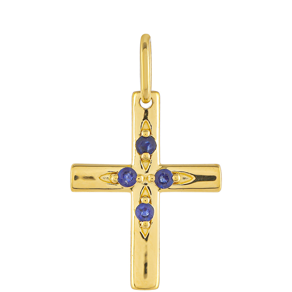 Cruz Conjunto de Prata com Banho de Ouro com Rubi da Tailândia e Esmeralda do Brasil ( Pendente )  Contraste: Cabeca de Veado (800) 4 