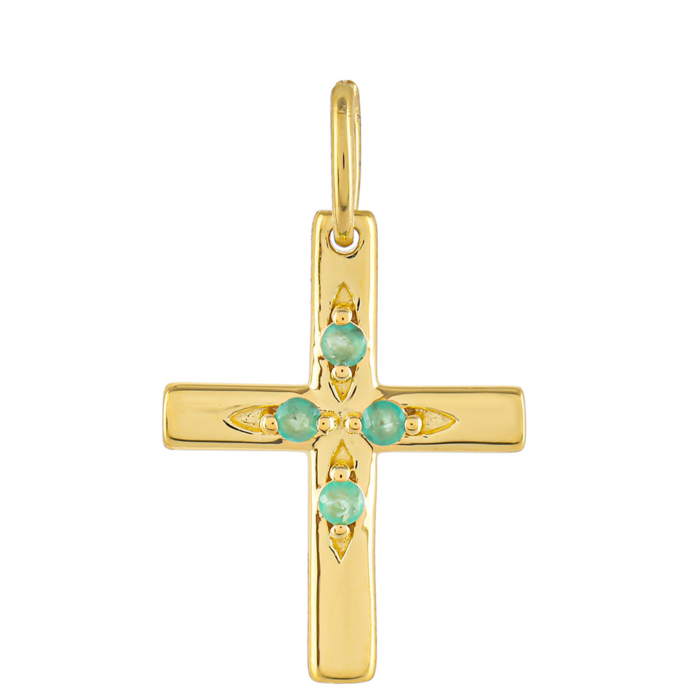 Cruz Conjunto de Prata com Banho de Ouro com Rubi da Tailândia e Esmeralda do Brasil ( Pendente )  Contraste: Cabeca de Veado (800) 6 