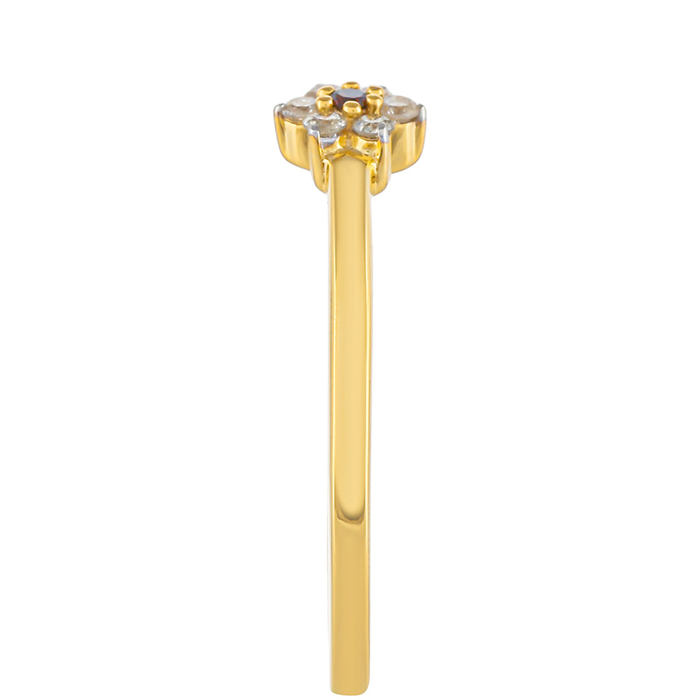Anel de Prata com Banho de Ouro com Diamante Vermelho e Diamante Branco 3 