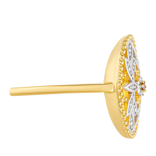 Anel de Prata com Banho de Ouro com Diamante Vermelho  Contraste: Cabeca de Veado (800)