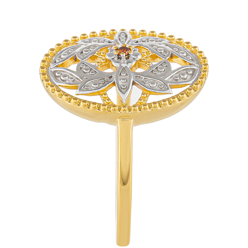 Anel de Prata com Banho de Ouro com Diamante Vermelho  Contraste: Cabeca de Veado (800) 3 